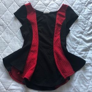 Persaya Black and Red Peplum Top